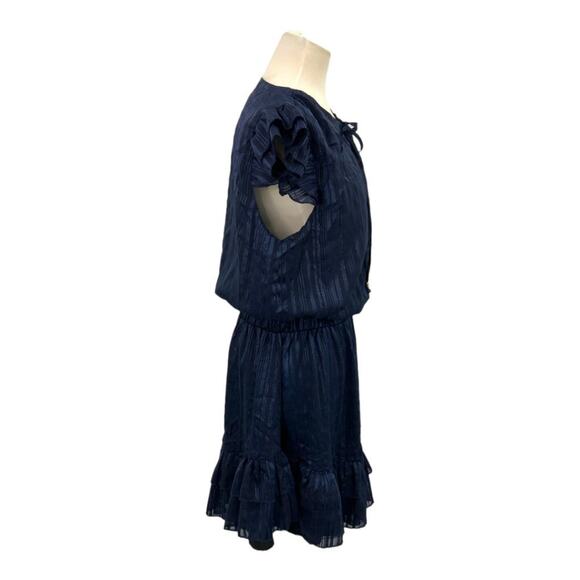 Area Stars Shadow Stripe Ruffle Dress Navy Blue Size Large NWOT $125 MSRP - Picture 6 of 9